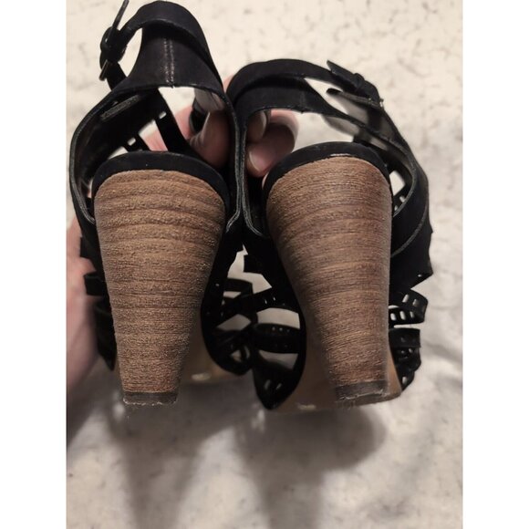 Vince Camuto VC EVALINA Black Nubuck Open Toe 3" Heel Side Zip Size 8 - Picture 5 of 9